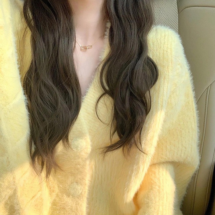 Goose Yellow Soft Waxy Design Sweater Coat Women's Spring and Autumn Gentle Lazy Style Korean Style Imitation Mink Knitted Cardigan