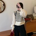 French Fake Two-piece Striped Sweater Women's Spring and Autumn Lazy Style Top Design Niche Gentle Knitwear