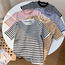 Spot Summer new Korean fashion striped fresh casual round collar ice silk knitted T-shirt short sleeve