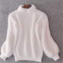 Spring and Autumn Winter New Korean Style Lantern Sleeve Imitation Mink Velvet Mock High Neck Loose Solid Color Knitwear Pullover Sweater for Women
