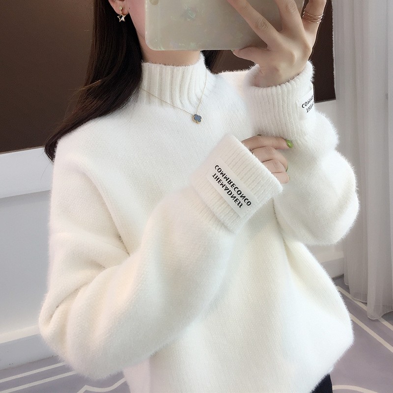 Mink Velvet Turtleneck Sweater Women's Autumn and Winter New Korean Style Loose Lazy Thickened Chenille Base Sweater