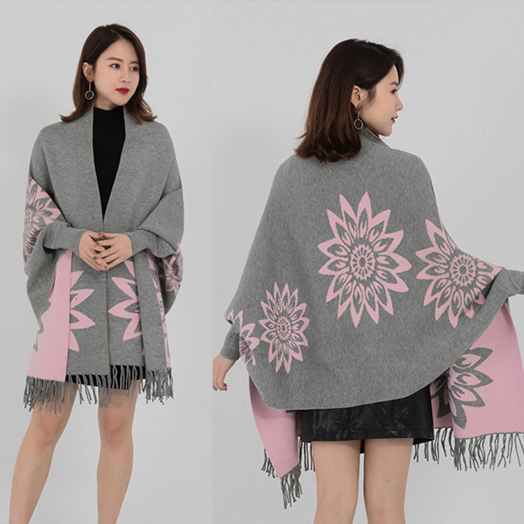 Autumn and Winter New Thickened Coat Women's Sleeves Dual-use Cheongsam Outer Cape Shawl with Scarf Warm Cardigan