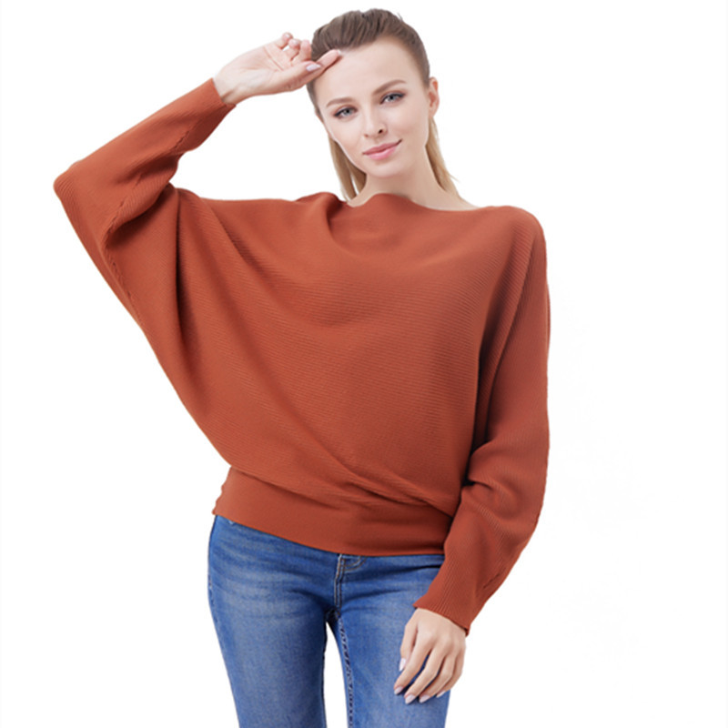 Explosions Women's Knitwear One-character Collar Bat Sweater Pullover Sweater Loose Threaded Top