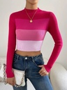 Europe and America Spring and Autumn Navel Sweater Short Wide Color Stripe Slim-fit Pullover Sweater for Women