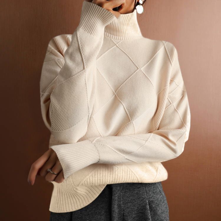 Autumn and Winter Casual All-match Knitted Sweater Loose Turtleneck Warm Sweater Solid Color Knitted Pullover Top