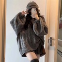 Lazy Style Retro Thick V-neck Loose Grey Twist Sweater for Female Students Autumn and Winter Korean Style All-match Sweater Trendy