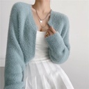New Loose Lazy Style Mao Mao Knitted Cardigan Women's Spring and Autumn Outer Short Shawl Jacket