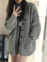 Spring and Autumn New Sweater Women's Academic Style Cardigan Student's Korean Style Loose V-neck All-match Solid Color Knitted Jacket Cardigan