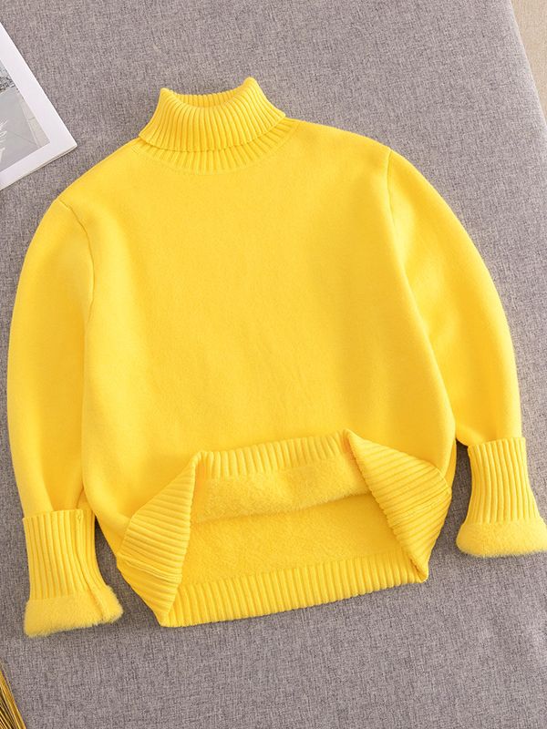 Autumn and Winter One-piece Velvet Turtleneck Sweater Women's Fleece-lined Thickened Western Style Knitted Long-sleeved Warm Base Shirt