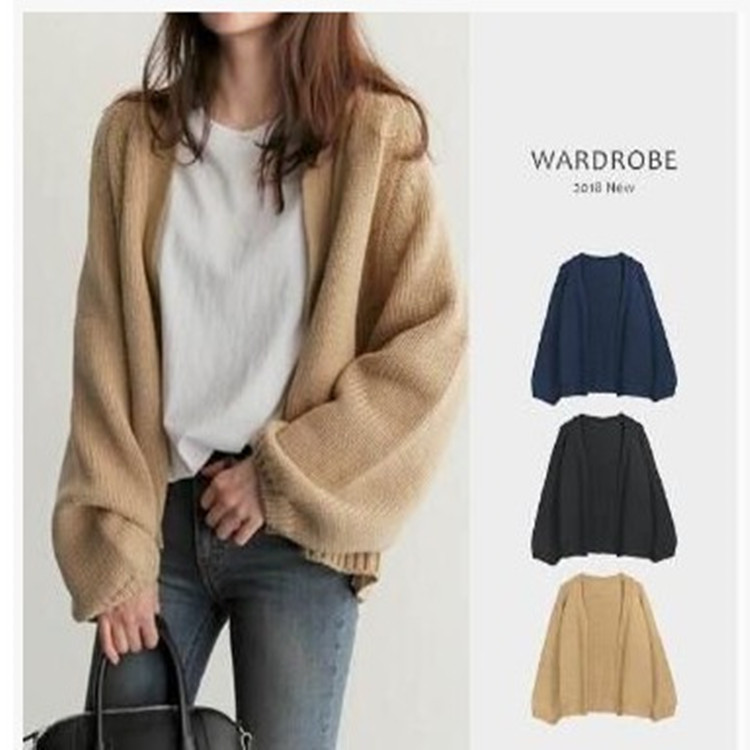 Autumn South Korea chic style lazy loose short knitted cardigan sweater coat for students Female