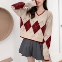 Early autumn long sleeve short sweater design sense loose European and American rhombus knitwear winter women's jacket wholesale