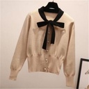 Autumn Edition Women's Bow Fake Cardigan Knitted Sweater Women's Long Sleeve High Waist Short Outer Knitted Jacket