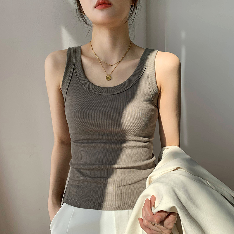 European Threaded Sports Vest Women's Summer Slim-fit Slimming Inner Base Design Sense Niche Top Outer Wear Instagram Fashion