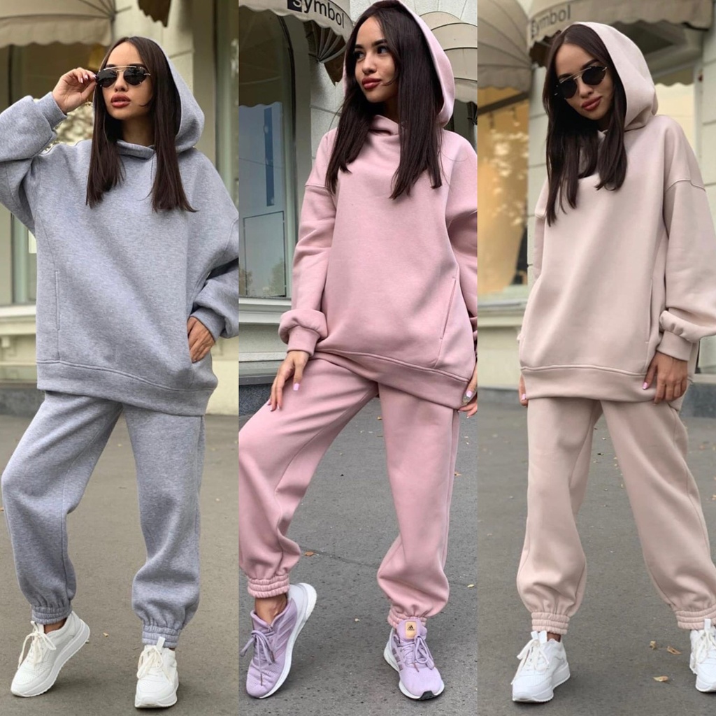 9700# Fashion Solid Color Hooded Wear Casual Two-Piece Set for Fall and Winter