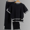 Europe and America Summer New Knitted Suit Sweater Suit Short Sleeve Pullover Wide Leg Pants