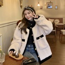 Imitation lamb wool coat women's autumn and winter new socialite xiangxiang style loose contrast color fried street temperament long sleeve top