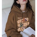 Sweatshirt Women's Fleece-lined Long-sleeved Women's Coat Lazy Style Funny Large Pattern Thickened Hooded Women's Clothes Autumn