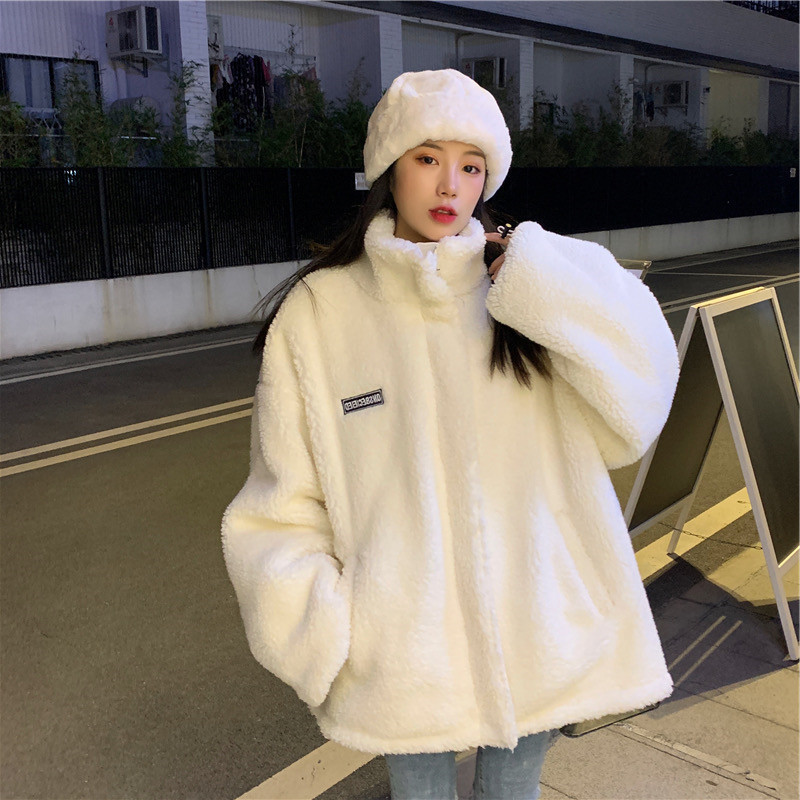 New Korean Style Fashionable Loose Sweatshirt Women's Petite Cotton-padded Jacket Lamb Wool Plush Short Coat Autumn and Winter Women's Clothing