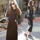 Autumn and winter Korean-style long thin thick coat student hooded sweater pullover women's dress