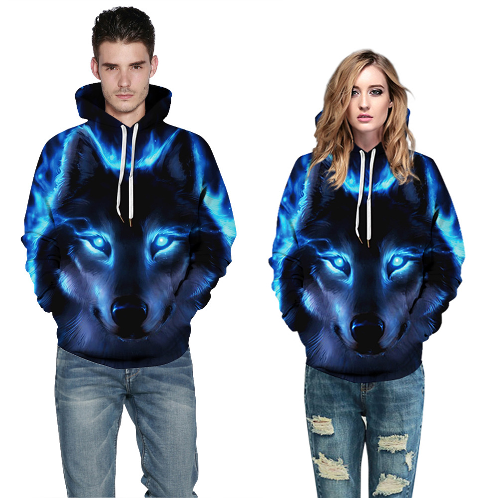 Explosions Luminous wolf Unicorn Digital Printing hoodie Sweater Couple Clothes hoodie Sports Baseball Suit