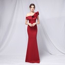 18732#6 Color Off-shoulder Banquet Evening Dress Fashion Party Long Elegant Slimming Sexy Fishtail Dress