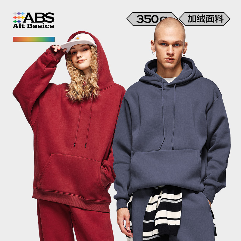 INF men's clothing | American solid color blank clothing 350g Tide brand lovers clothing 45 Color Plus velvet pullover hooded clothing men