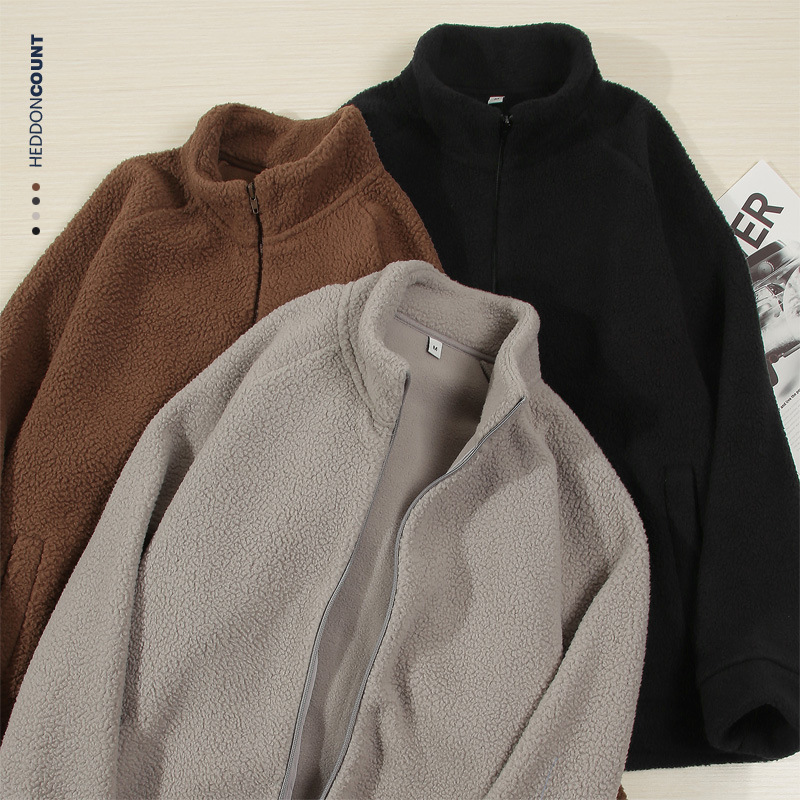Dengjue Men's Fleece Coat Men's Autumn and Winter New Fleece-lined Thickened Collar Faux Cashmere Sweater Cardigan