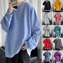 Hong Kong style solid color sweater for students spring and autumn men's round neck loose long sleeve Korean style trendy all-matching casual jacket for men