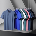 Summer Men's Ice Silk seamless polo shirt business casual elastic non-ironing explosive short sleeve lapel LOGO work shirt