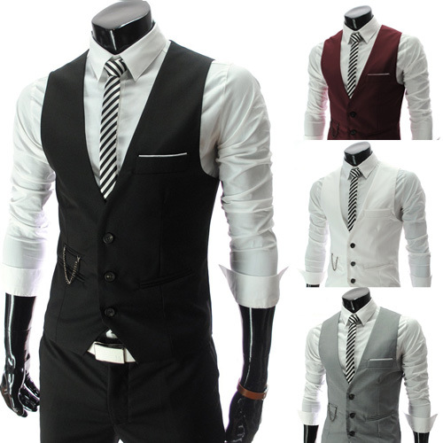 New Three-button Korean Style Men's Slim-fit V-neck Suit Vest Men's British Business Fashion Suit Vest Trendy