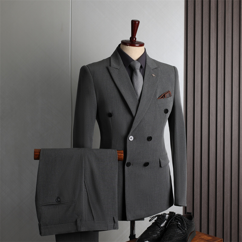 Double Row Suit Men's Dress Business Casual Fashion Korean Slim-fit Large Size Banquet Wedding Small Suit for Men