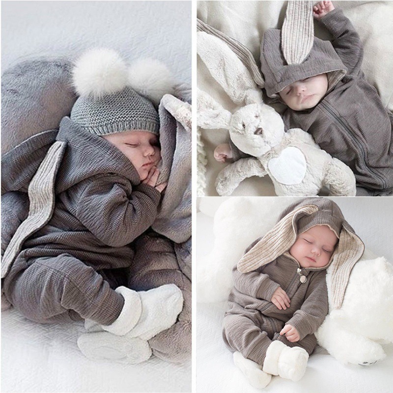 ins hot baby big ears rabbit conjoined l hooded zipper climbing clothes