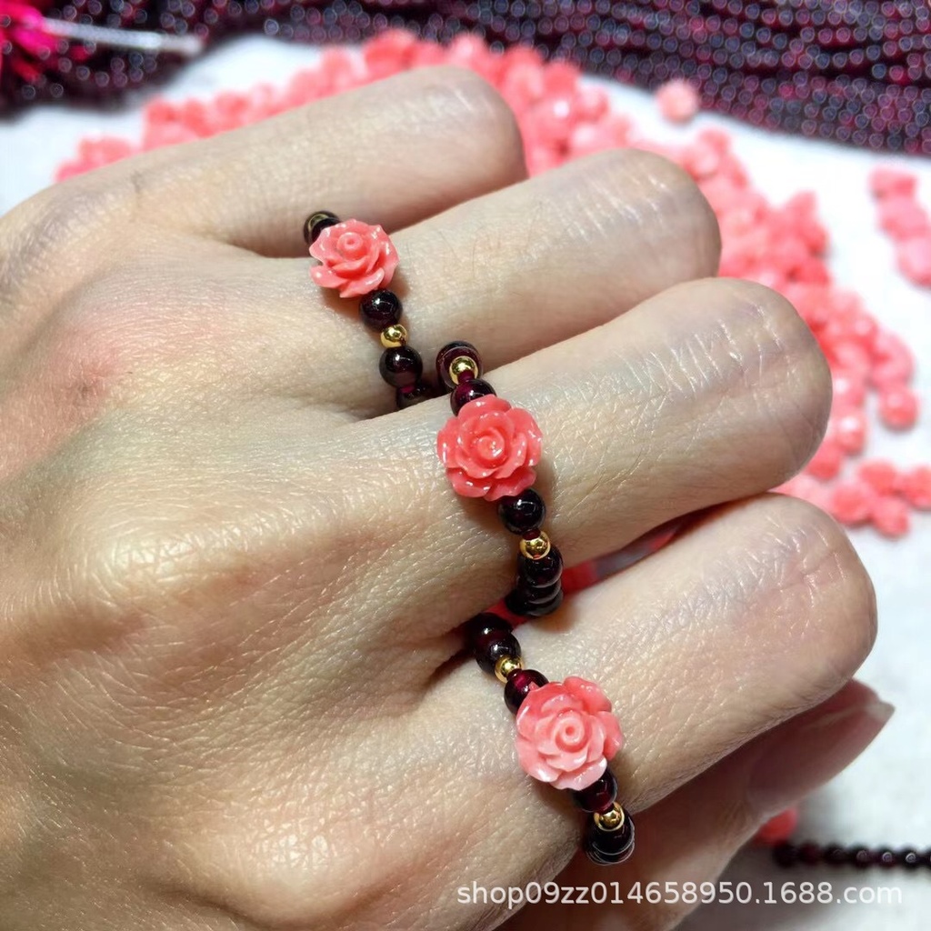 Jin Shengyuan Jewelry Original Girl Red Garnet with Rose Ring New Arrival Fashionable Elegant