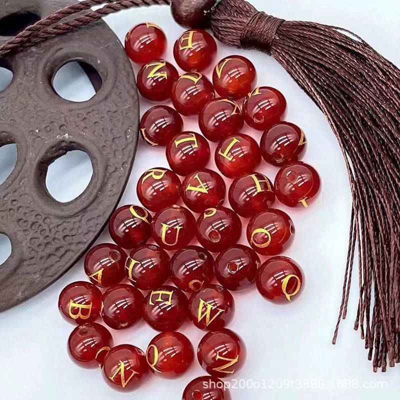 Spot red agate 26 English letters double-sided lettering hot stamping red agate loose beads diy beads spot straight hair