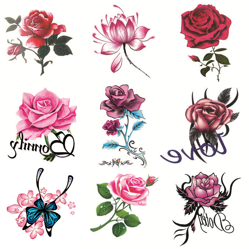 Tattoo Sticker Waterproof Women's Colorful Black Rose Flower Butterfly Personalized Fresh Tattoo Scar Covering Sticker