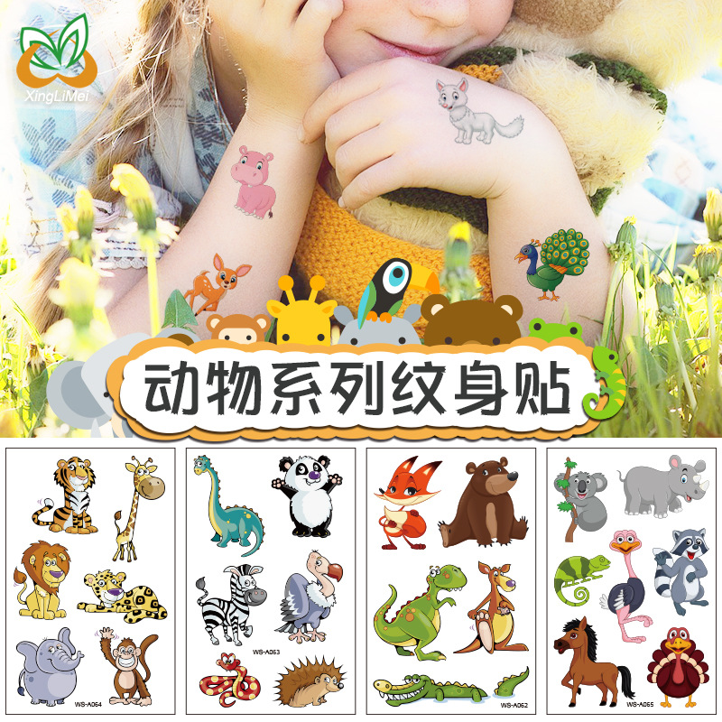 Jungle Animal Tattoo Sticker Simulation Cute Giraffe Forest Friends 3d Temporary Waterproof Children Cartoon Sticker