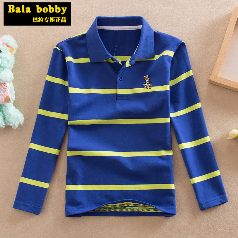 Bala spring and autumn Boys' long-sleeved T-shirt middle and big children's 100-170-15 years old lapel children's clothing POLO kids