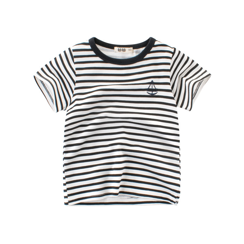 Summer New Children's Striped T-shirt Lycra Cotton Boys Short-sleeved Base Shirt Baby Clothes European and American Children's Clothing