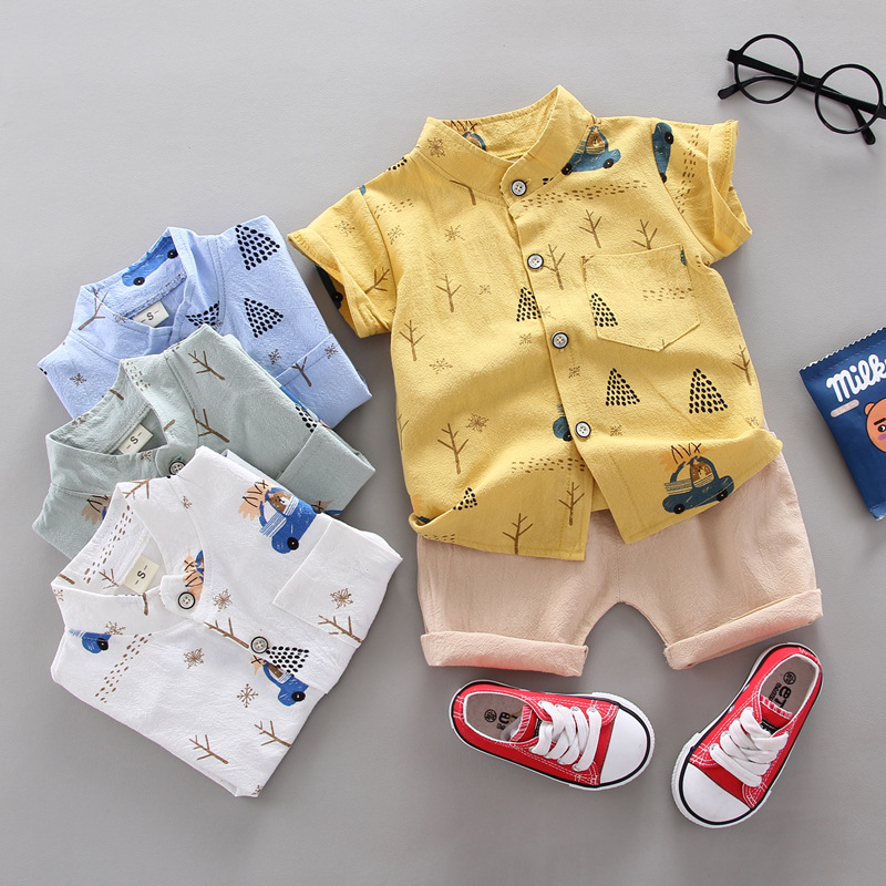 Boys' Summer Suit Clothes 0-1-3 Years Old Cartoon Cute Children's Western Style 2 Summer Short-sleeved Shirt Two-piece Set