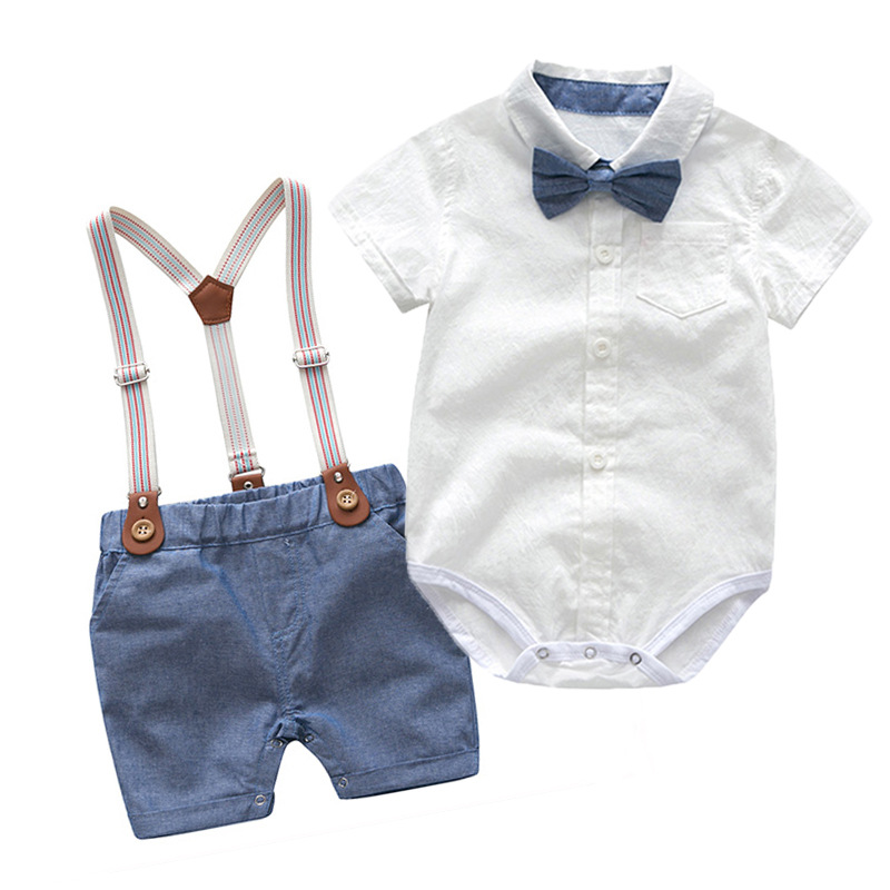 Summer Men's Baby Gentleman Suit Baby Climbing Suit Two-piece British Style Handsome Dress for Generating Hair