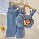 Children's clothing spring and summer new girls fashion fried street denim vest with wide leg pants set
