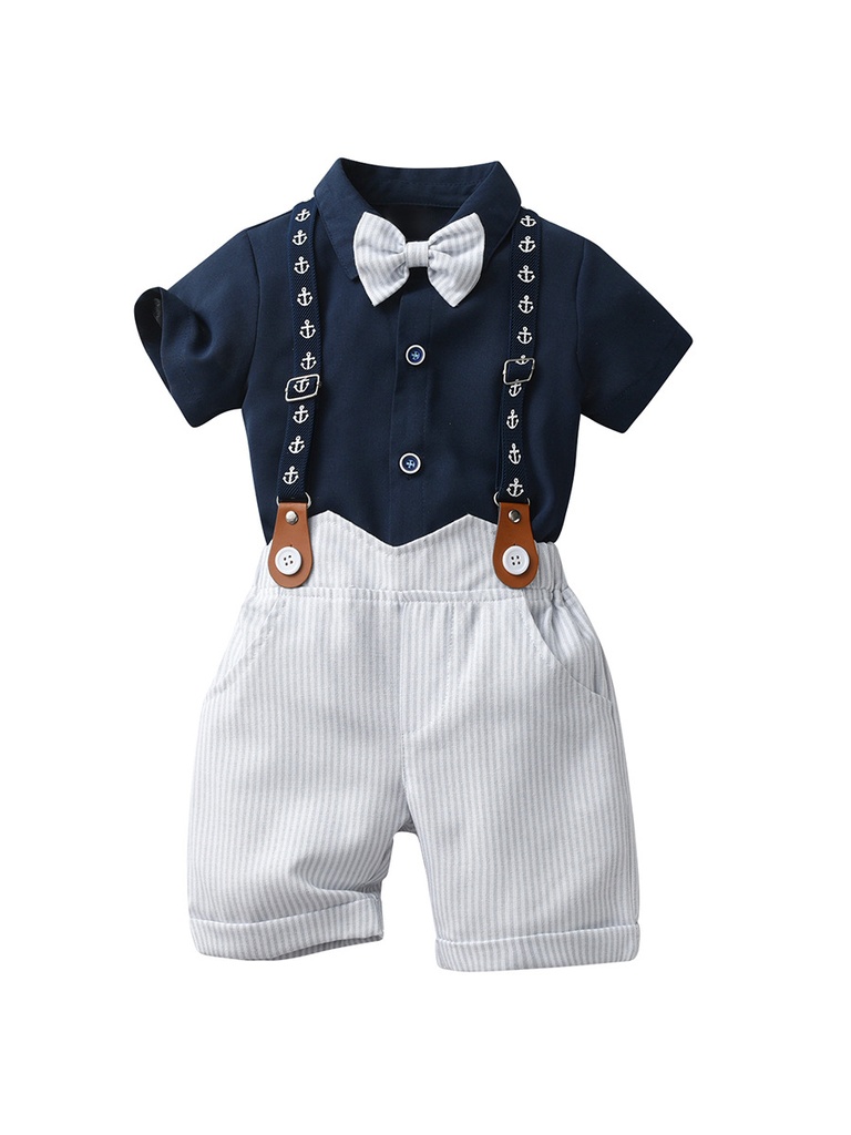 Children's Clothing Primary Source British Gentleman's Strappy Pants Three-piece Children's Suit Baby Summer Short-sleeved Boys' Summer Clothes