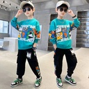 Boy's Autumn suit Children's Spring and Autumn Two-Piece Long-Sleeved Printed Sweat Stitching Sports Big Boy's Fashionable Handsome
