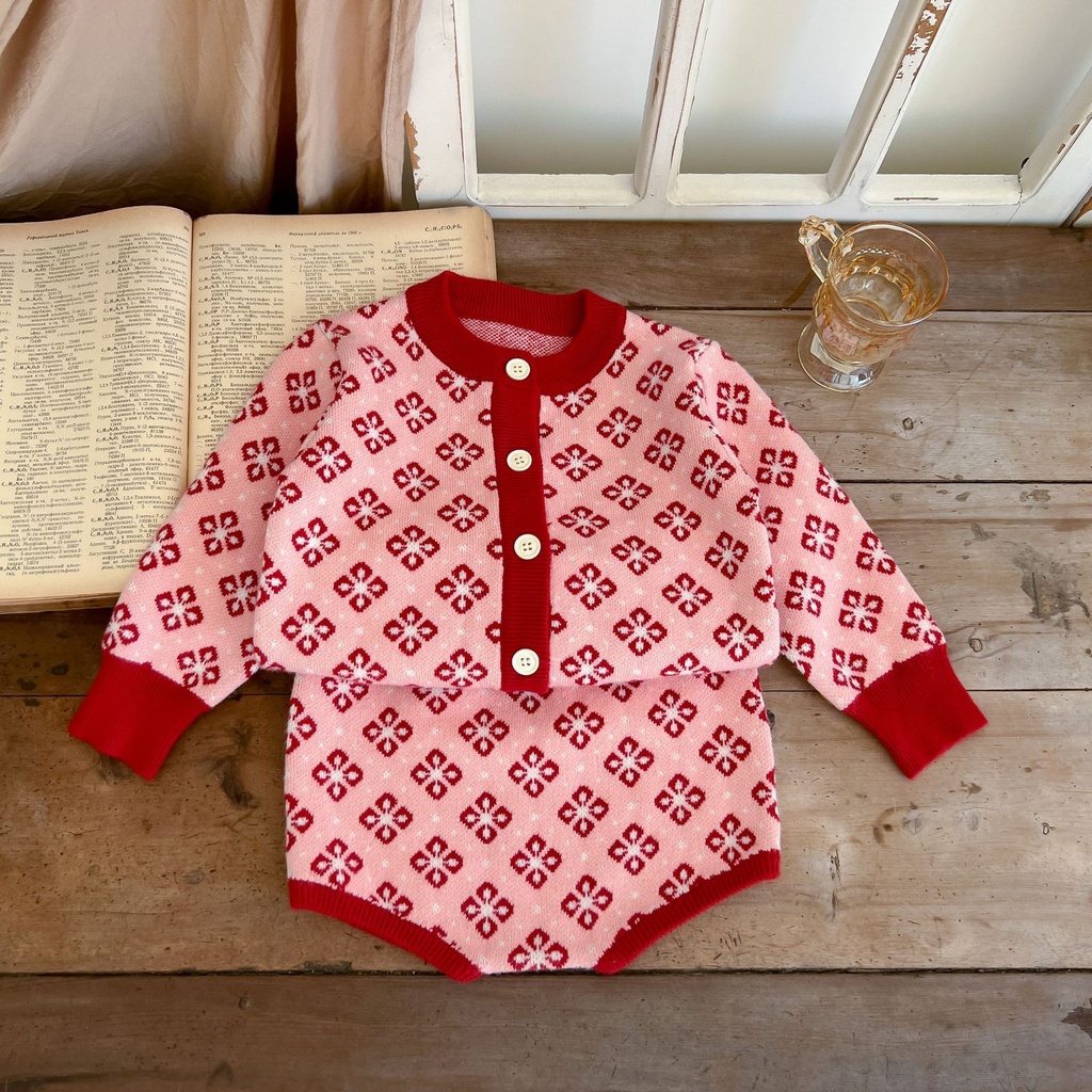 Baby Autumn Suit Baby Autumn Knitted Cardigan Jacket Super Foreign Air born Clothes 100 Days Bread Pants