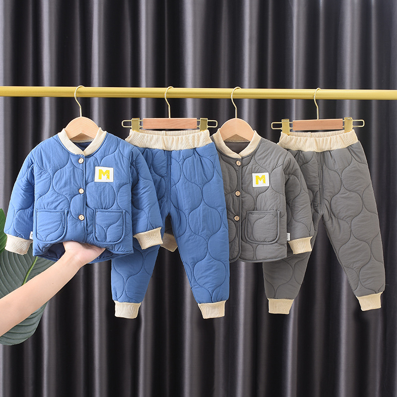 New Autumn and Winter Children's Thickened Cotton Suit Boys and Girls Baby Cotton Clothes Cotton Pants Two-piece Home Clothes Outdoor Suit