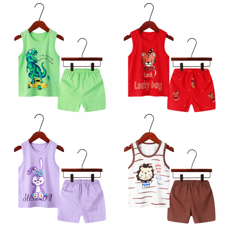 children's vest suit multi-color cartoon letter printing summer cotton vest shorts two-piece set