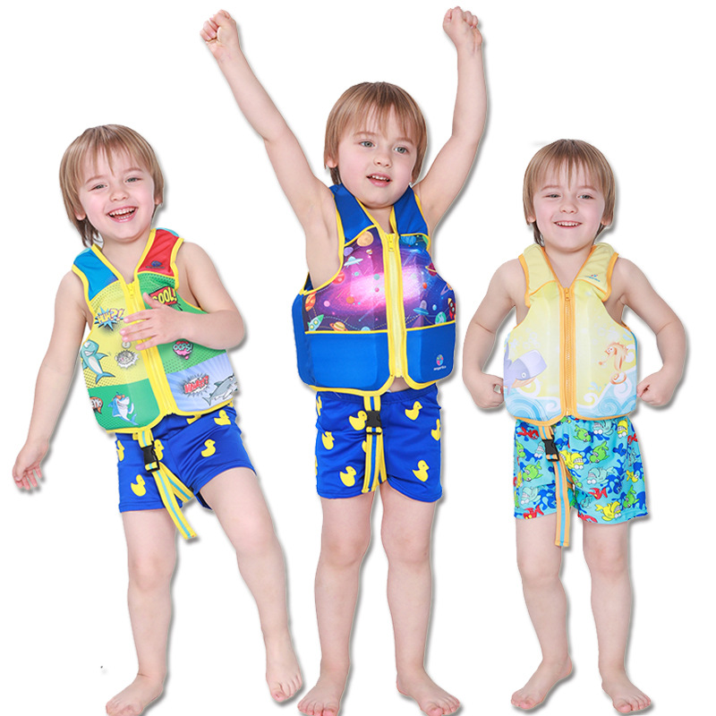 supply of small and medium-sized children swimming buoyancy clothing sleeveless vest cartoon series learning foam life-saving swimsuit