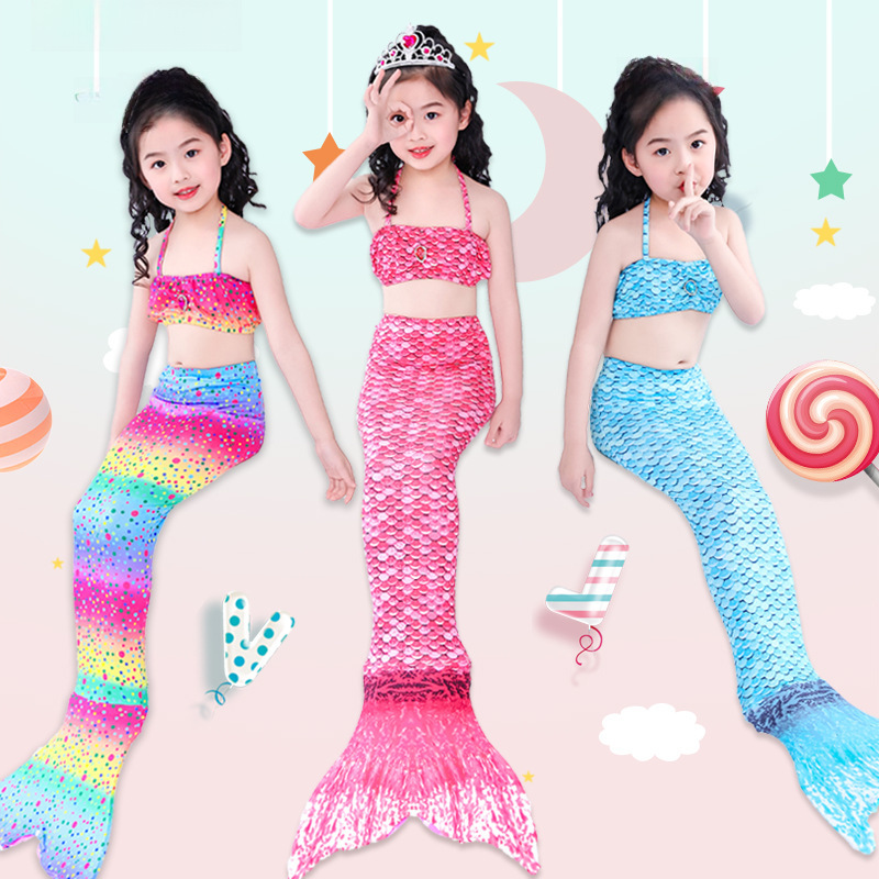 Children's Mermaid Stylist Clothes Girls' Swimwear Tail Flippers Three-Piece Set Four-Piece Suit Dress