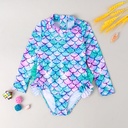 New Girls' One-piece Swimsuit Fish Scale Long-sleeved Sunscreen Ruffled Children's Baby Girls' Swimsuit Comfortable High Elastic