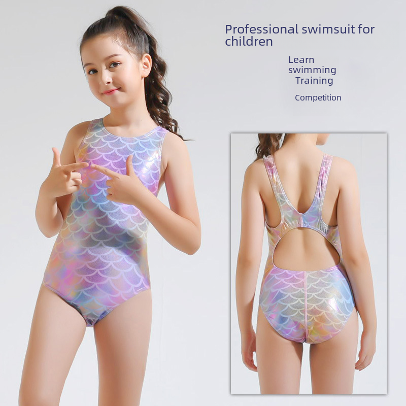 Spot Swimsuit Girl Baby Cute One-Piece Swimsuit Big Kids Girl Triangle One-piece Swimsuit Learn Swimming Training